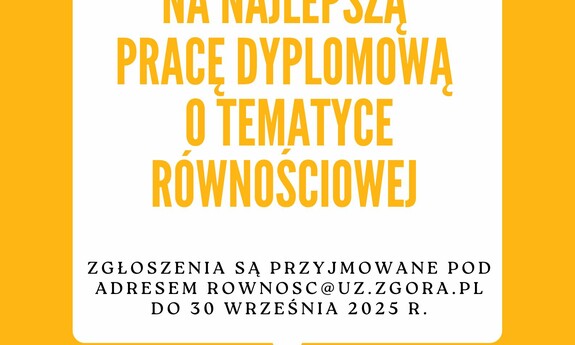 KONKURS "BEZ RÓŻNICY PŁCI" NA NAJLEPSZĄ PRACĘ DYPLOMOWĄ O TEMATYCE RÓWNOŚCIOWEJ
